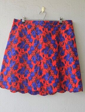 Market & Spruce Scalloped Hem Linen Cotton Skirt Sz XL NWT Red Purple Floral
